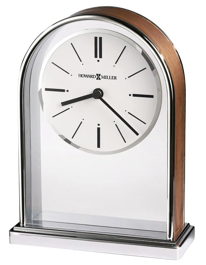 Howard Miller Milan Table Clock - Walnut Veneer - Chrome Accents - White Dial