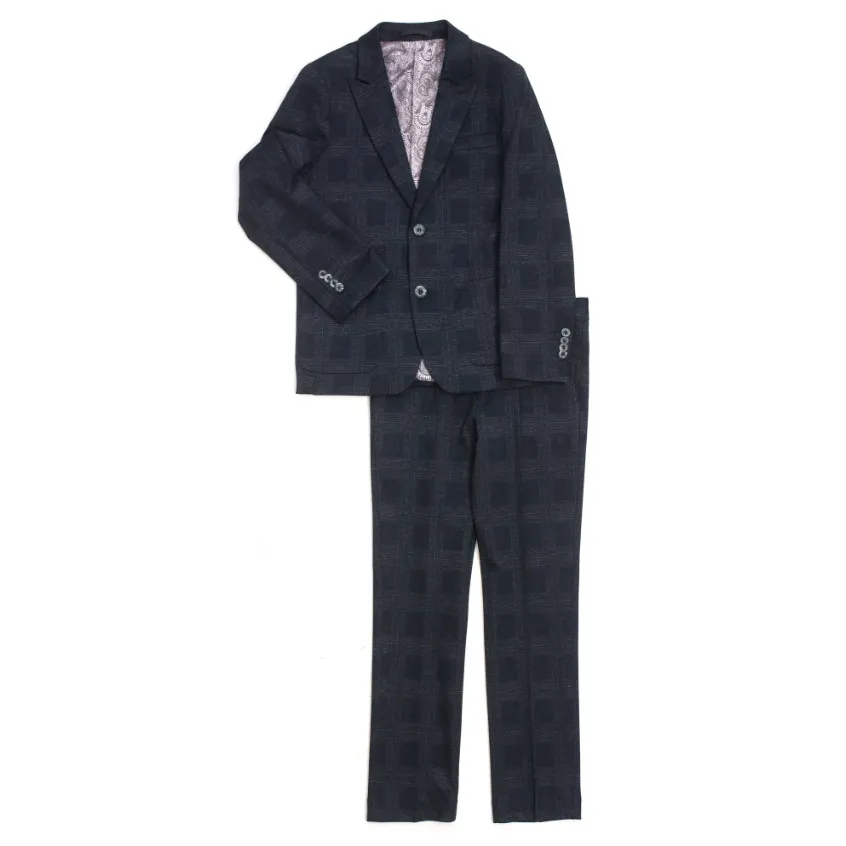 Isaac Mizrahi Boys Slim 2 Piece Charcoal Plaid Suit_Charcoal ST2514