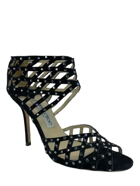 Jimmy Choo Evita Suede Strass Caged Sandals Size 6.5