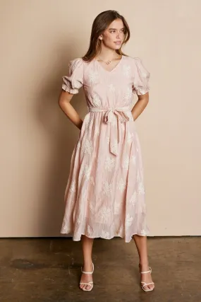 Kara V-Neck Embroidered Dress in Pink