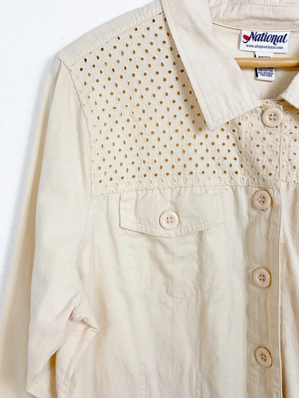 Khaki Cotton Jacket With Eyelet Detail