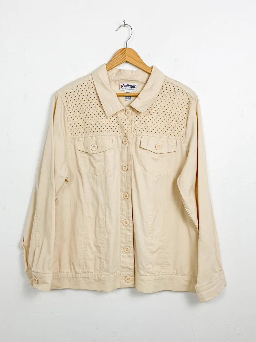 Khaki Cotton Jacket With Eyelet Detail