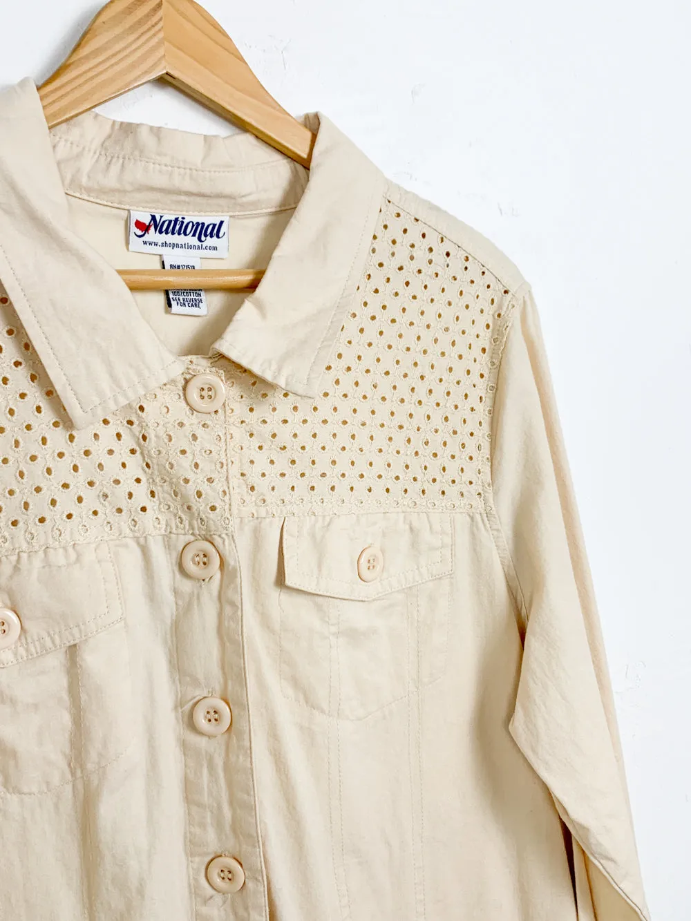 Khaki Cotton Jacket With Eyelet Detail