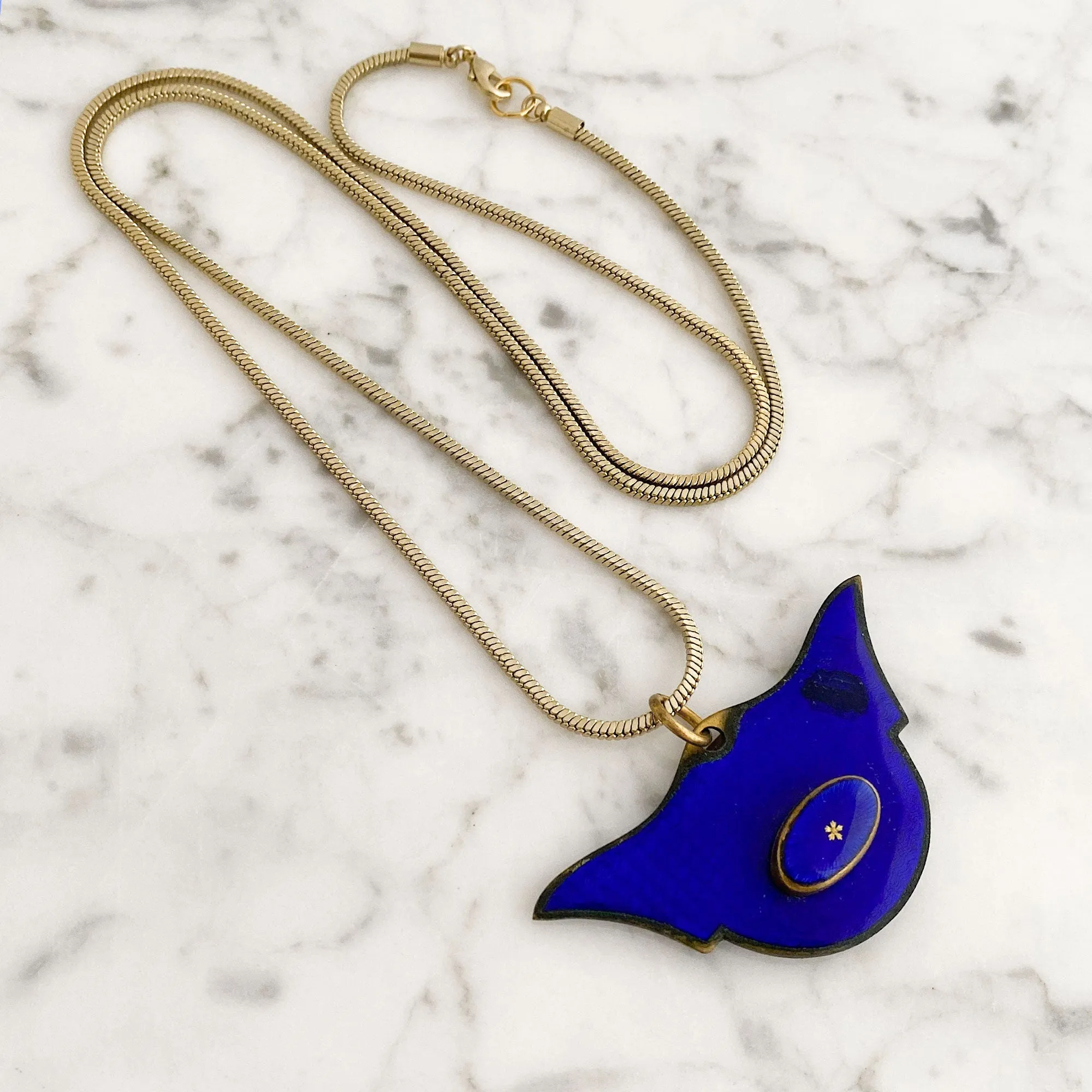 KNOX Art Deco blue enamel pendant necklace