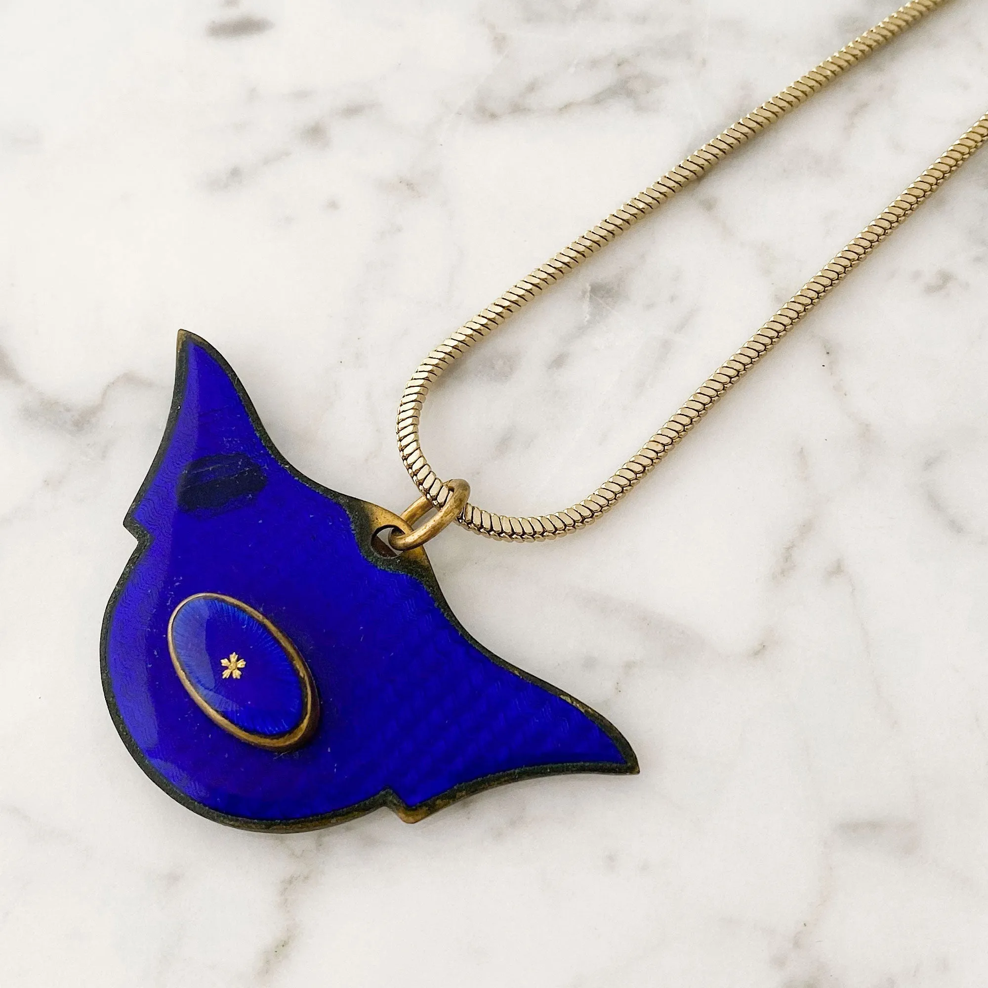 KNOX Art Deco blue enamel pendant necklace