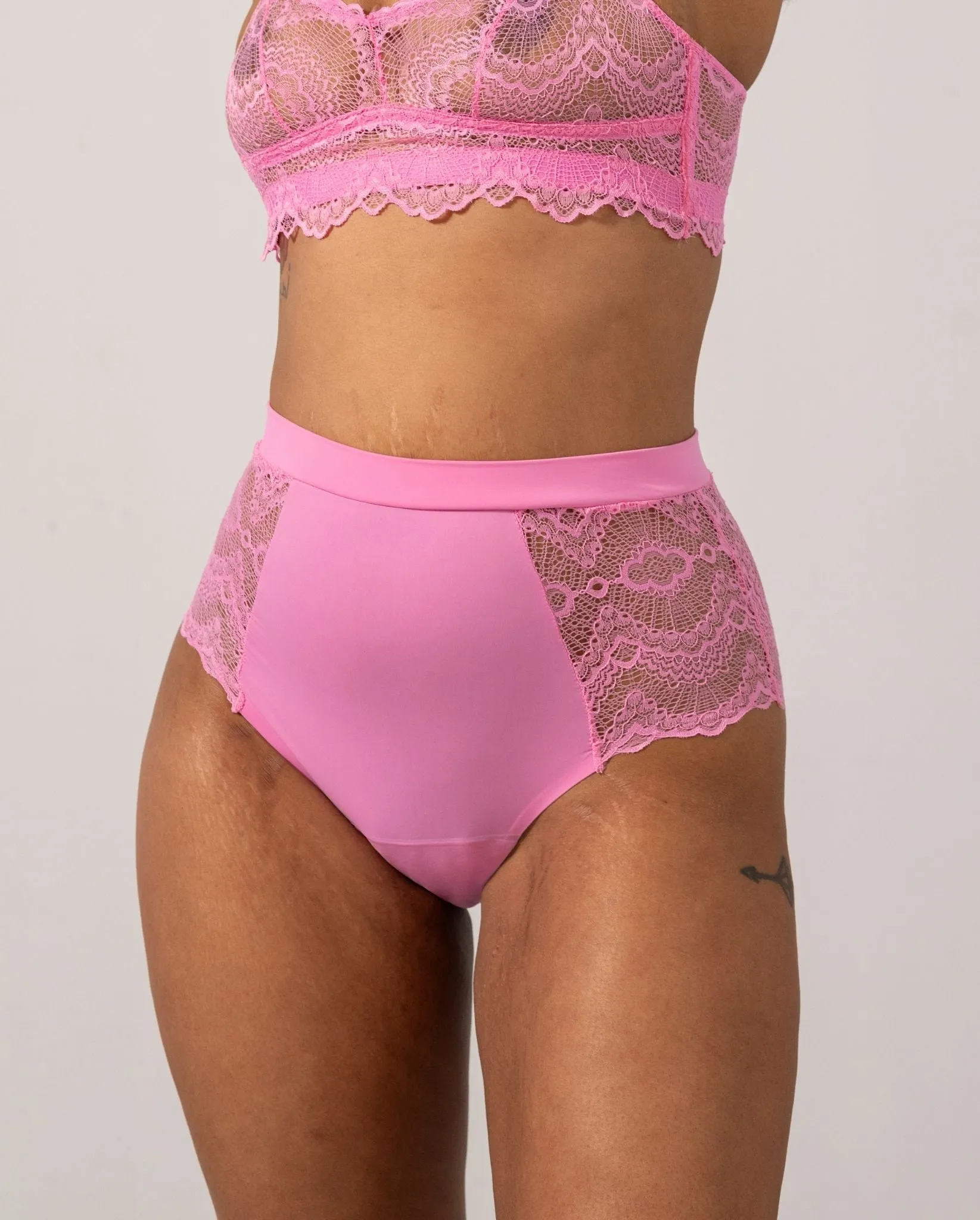 Lace Period Highwaist Briefs Candy Pink