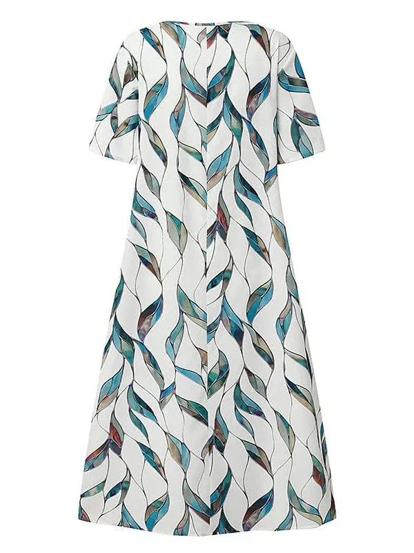 Leaf Print V Neck Midi Dress for Women