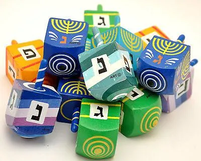 Lot Of 10 X Mix Colors Hanukkah Wooden Dreidels Large Size