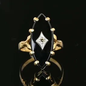 Marquise Black Onyx and Diamond Ring in 14K Gold