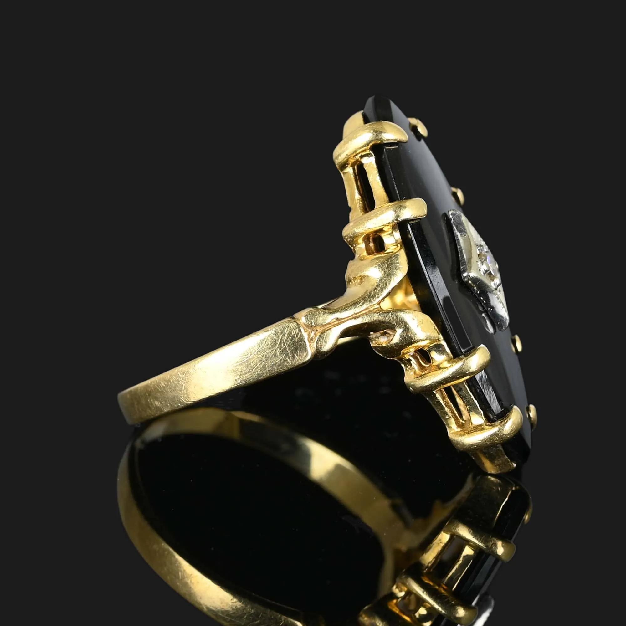 Marquise Black Onyx and Diamond Ring in 14K Gold