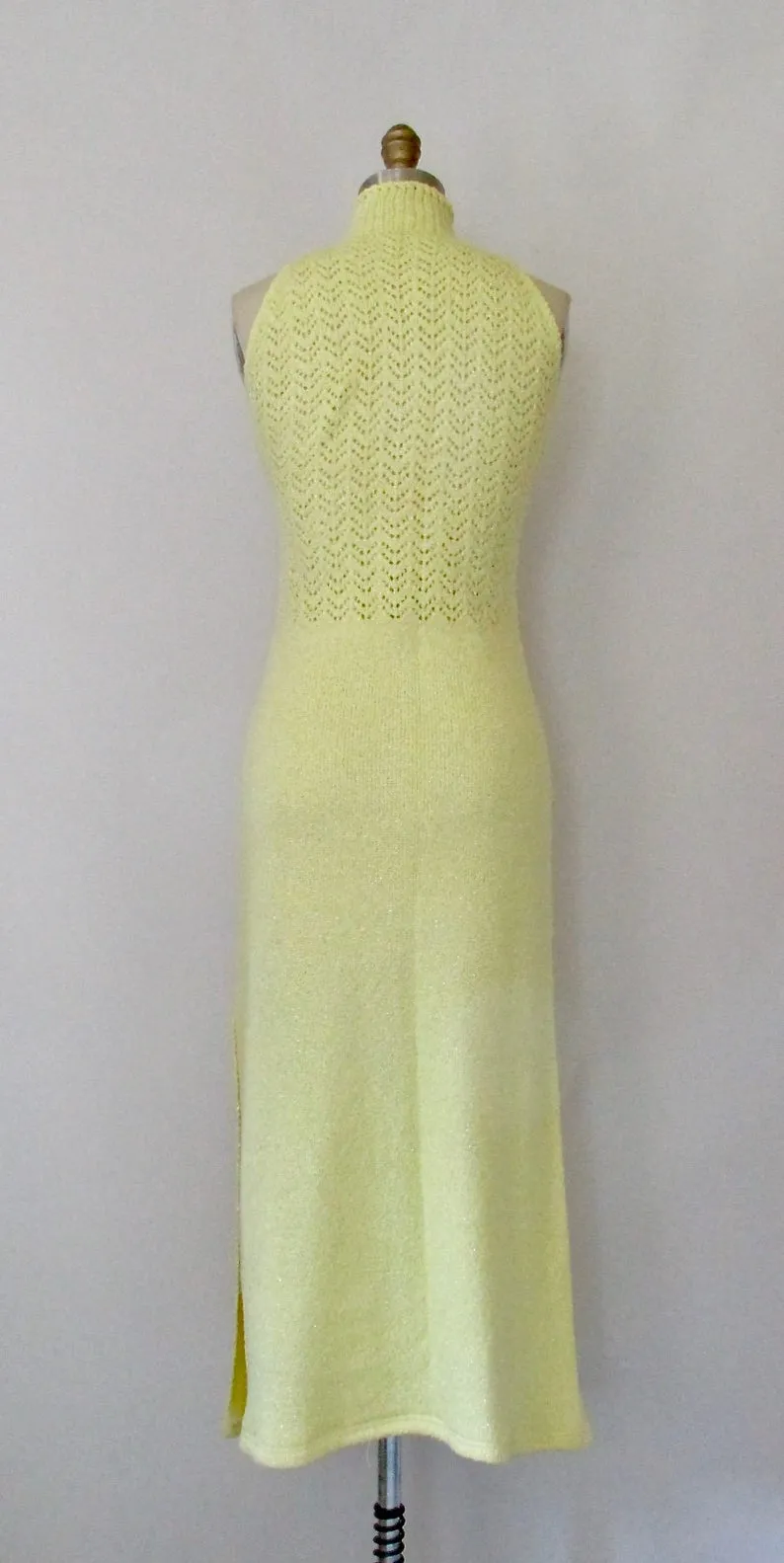 MELLOW YELLOW 1970s Open Knit Sweater Maxi Dress by St John Knits, Sz Small/Med