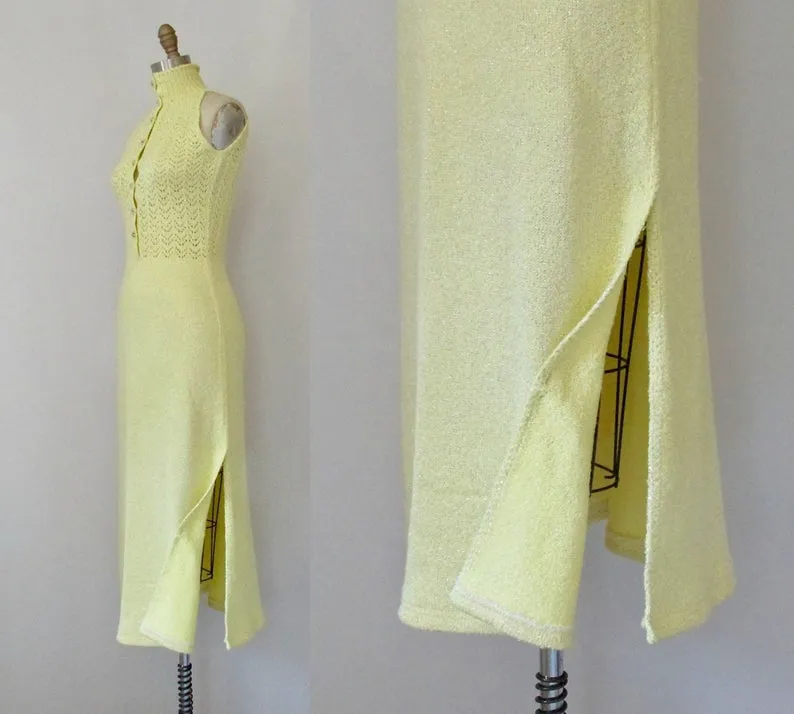 MELLOW YELLOW 1970s Open Knit Sweater Maxi Dress by St John Knits, Sz Small/Med