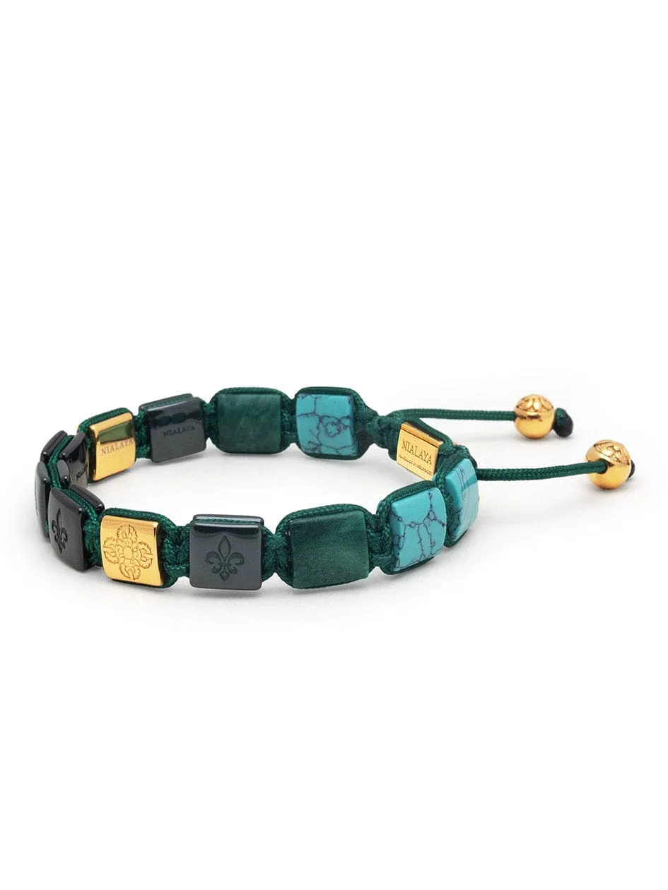 Men's Ceramic Flatbead Bracelet in Black, Green, Turquoise, and Gold