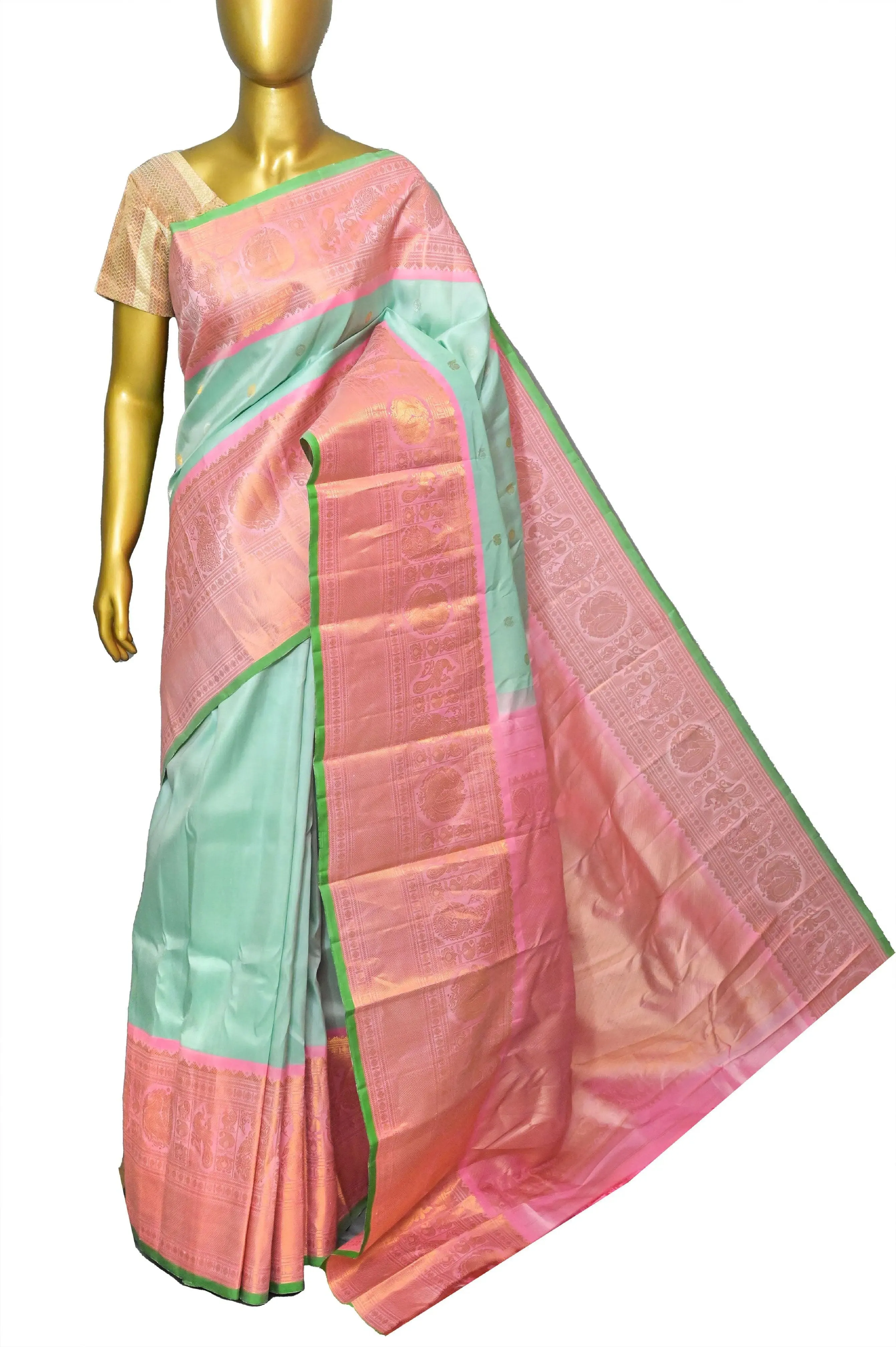 Mint Green Color Pure Gadwal Silk Saree with Kanchi Border