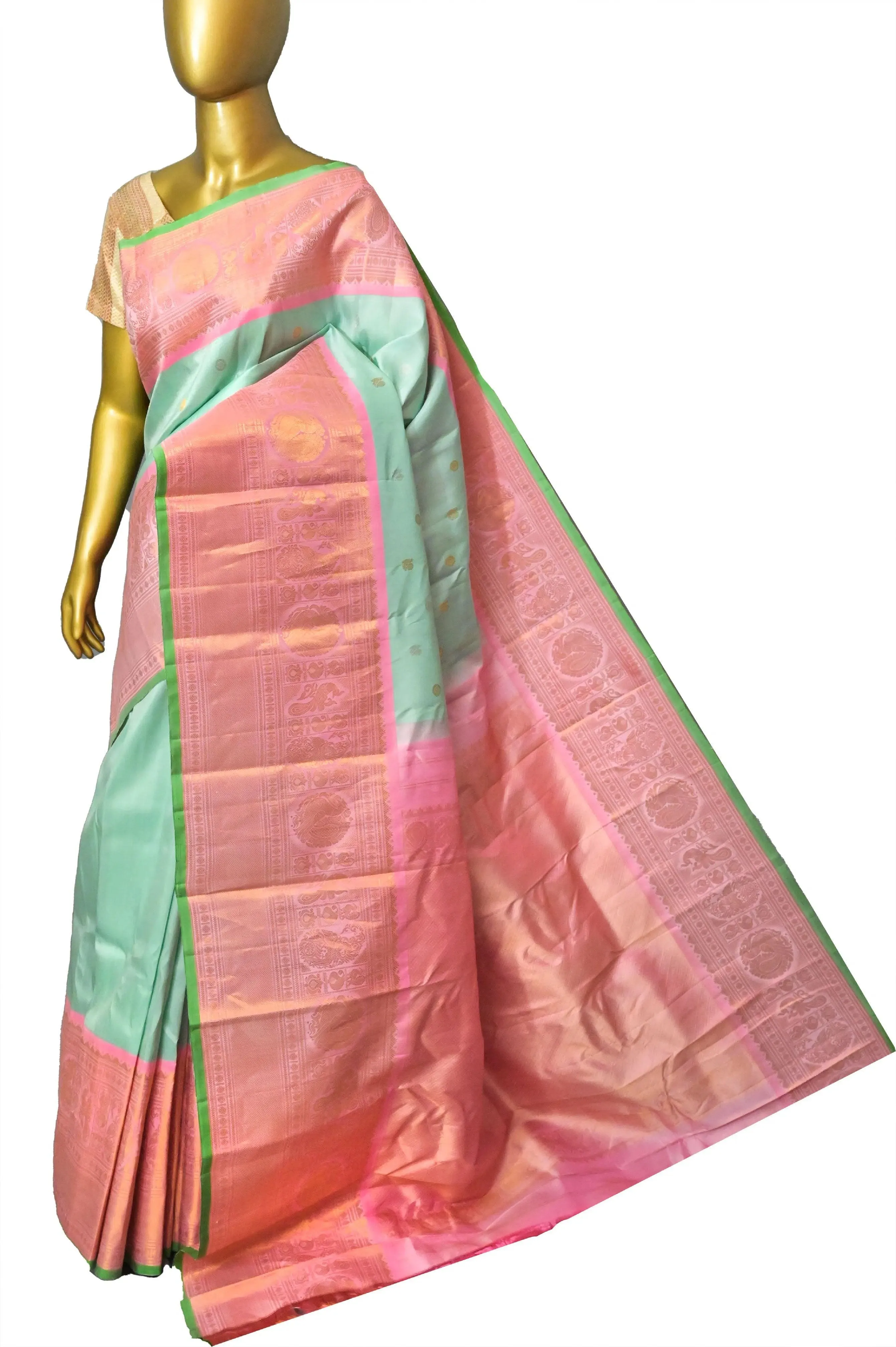 Mint Green Color Pure Gadwal Silk Saree with Kanchi Border