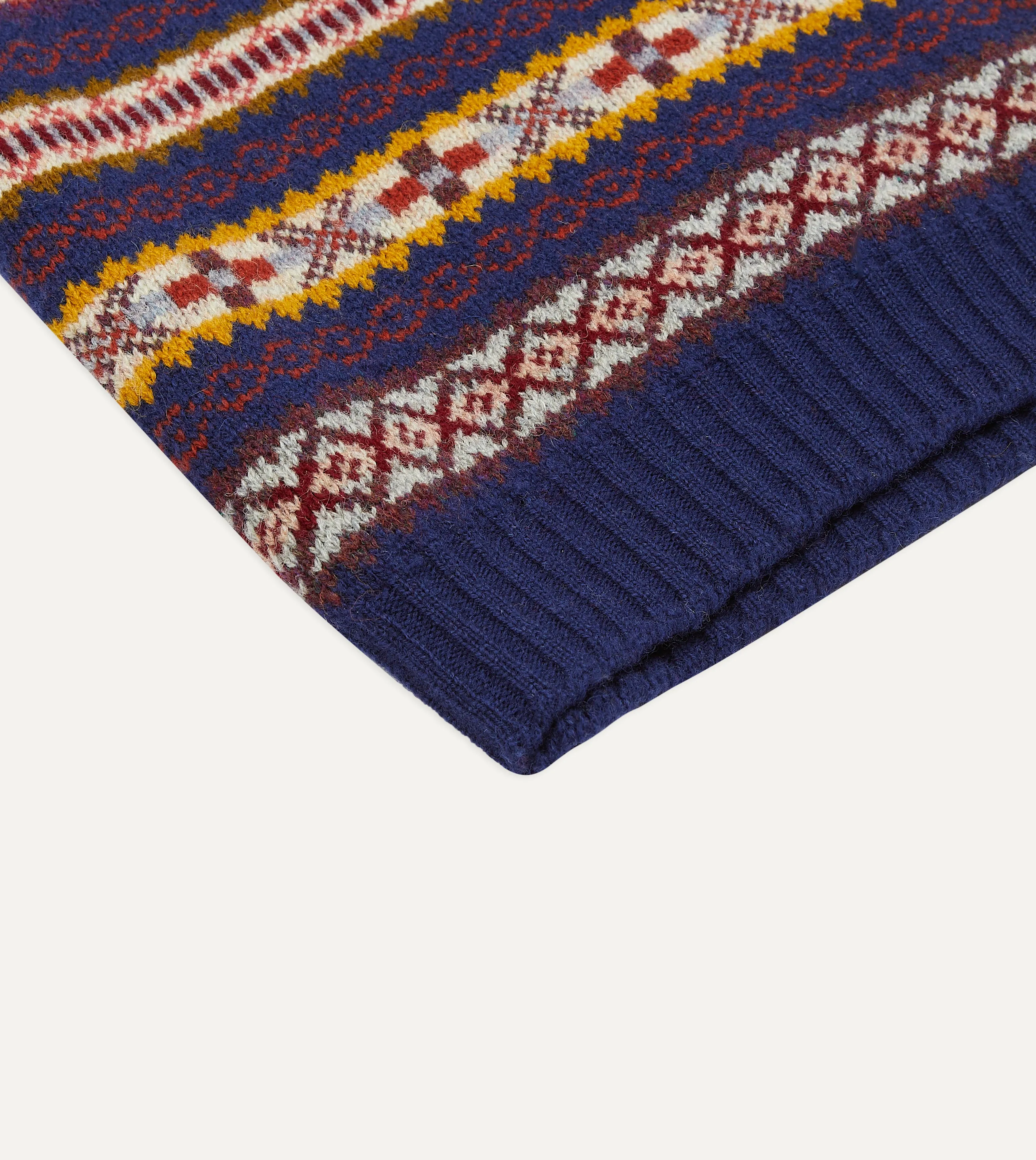 Navy Fair Isle Lambswool Sleeveless V-Neck Jumper