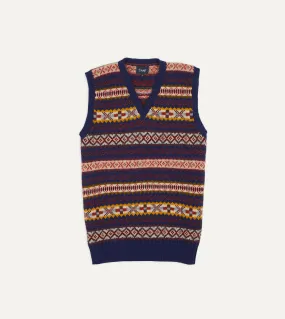 Navy Fair Isle Lambswool Sleeveless V-Neck Jumper