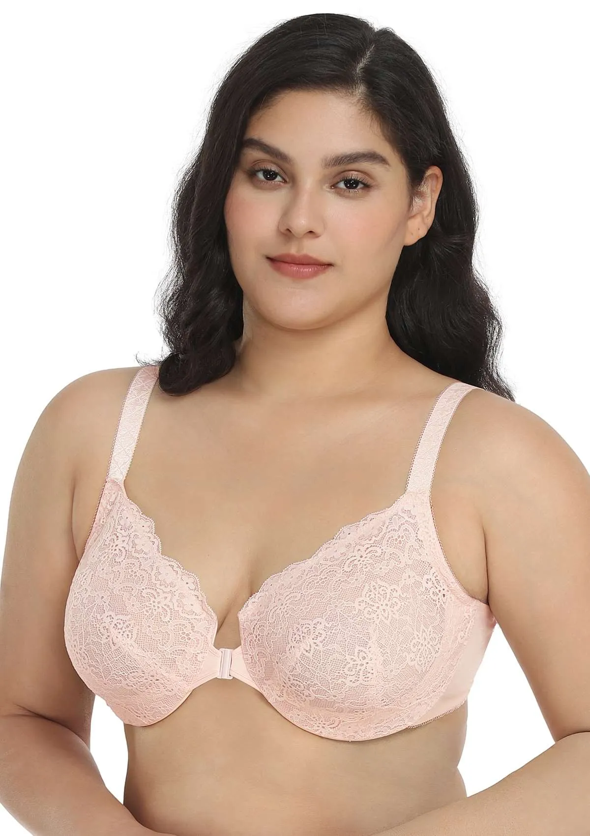 Nymphaea Front-Close Dusty Peach Lace Unlined Underwire Bra