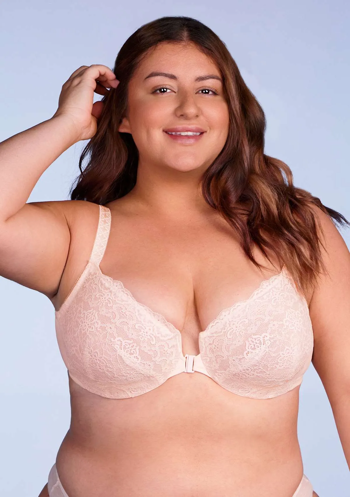 Nymphaea Front-Close Dusty Peach Lace Unlined Underwire Bra