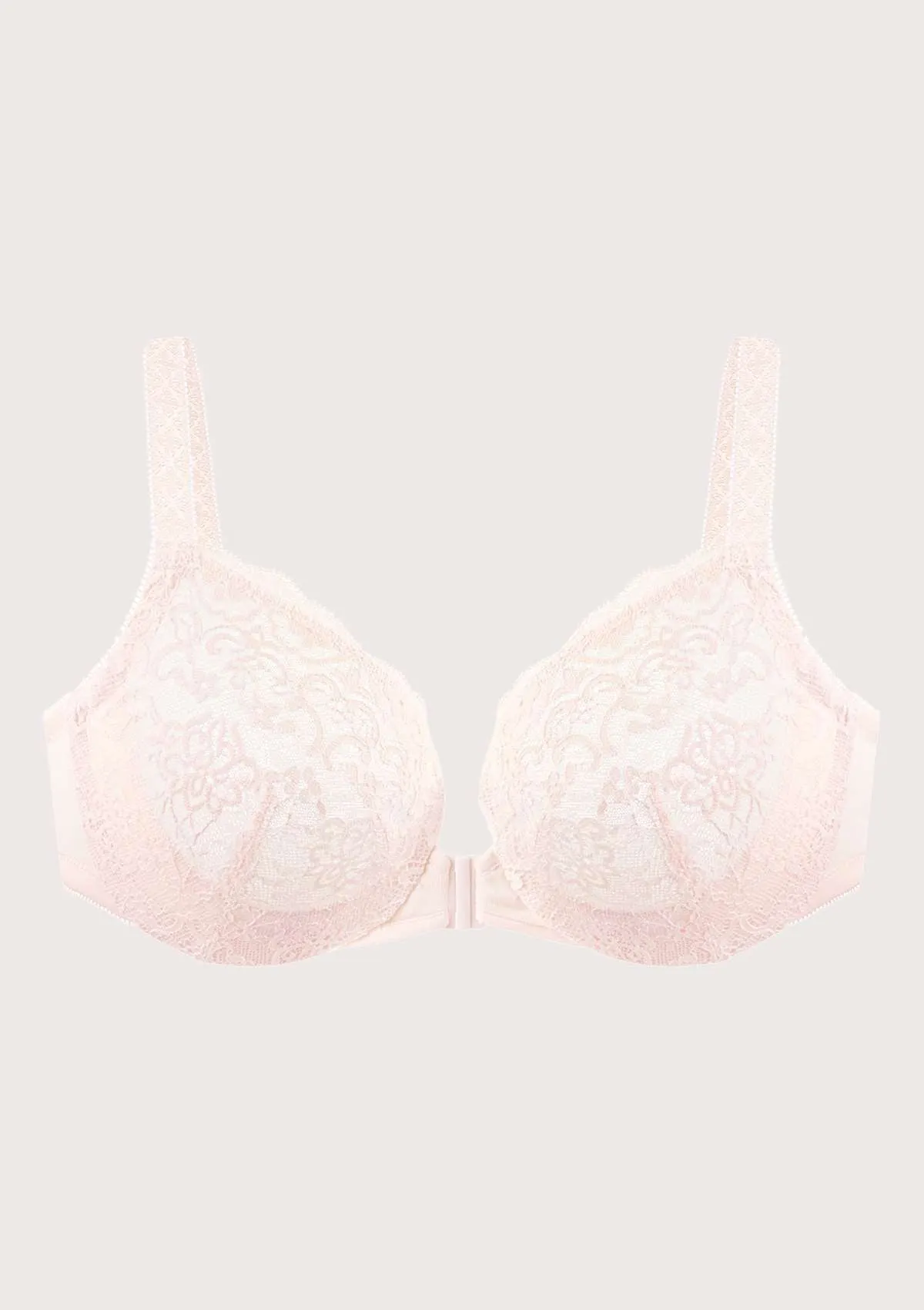 Nymphaea Front-Close Dusty Peach Lace Unlined Underwire Bra