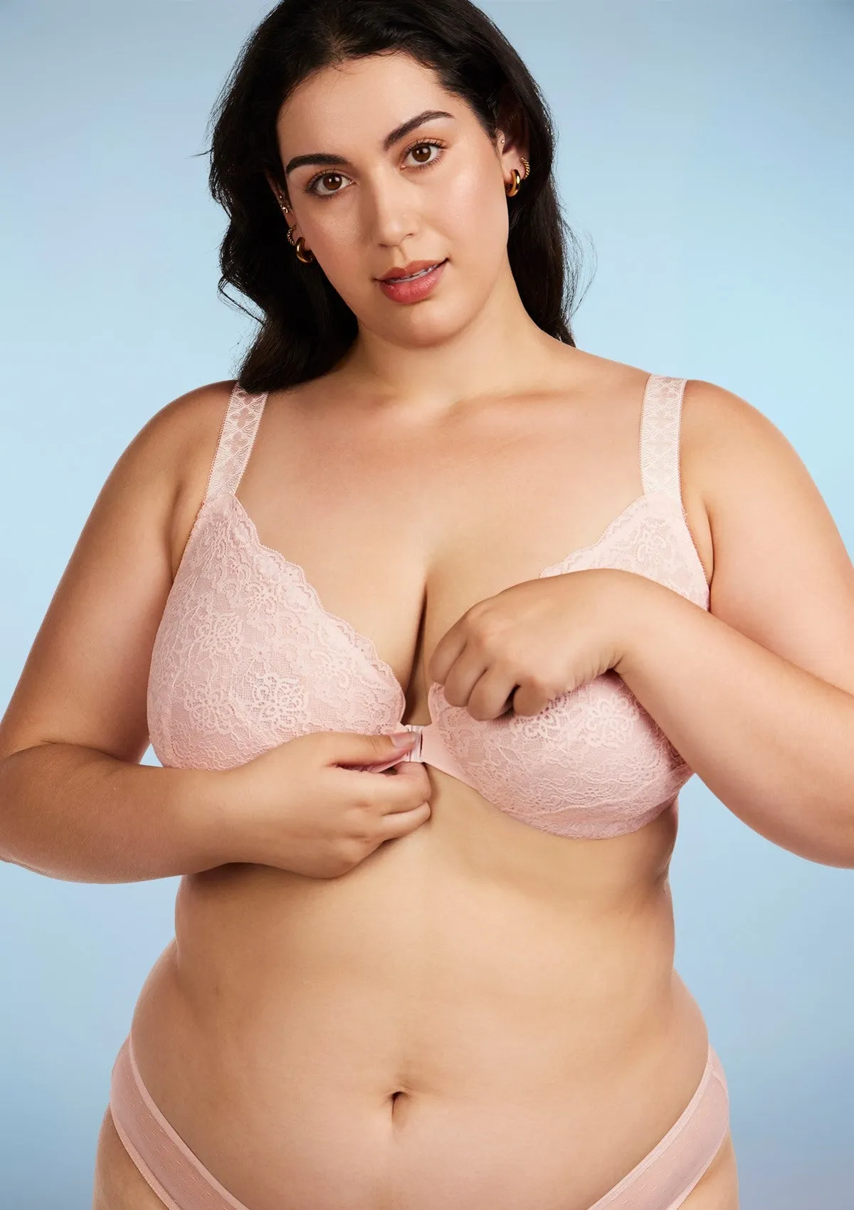 Nymphaea Front-Close Dusty Peach Lace Unlined Underwire Bra