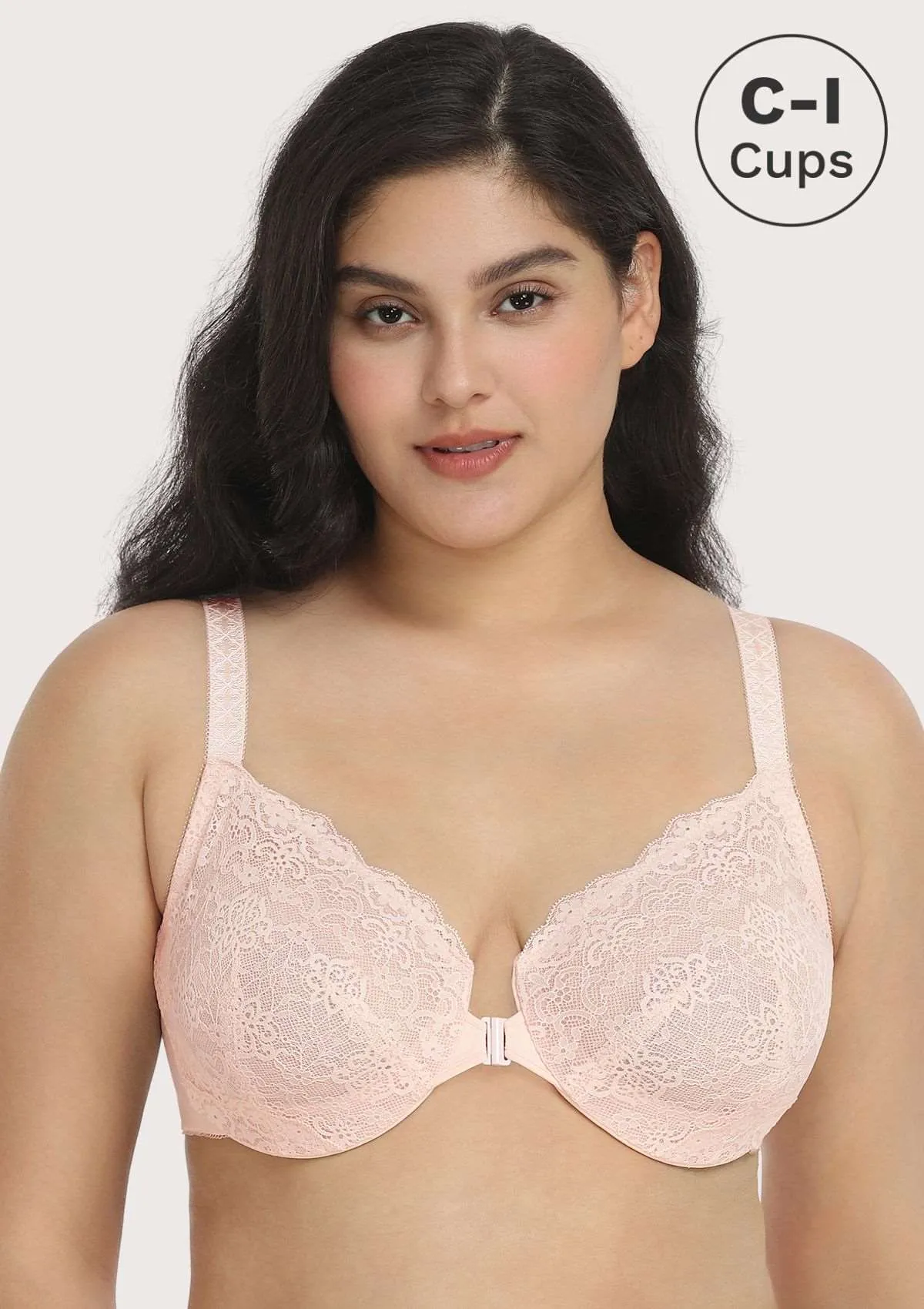 Nymphaea Front-Close Dusty Peach Lace Unlined Underwire Bra