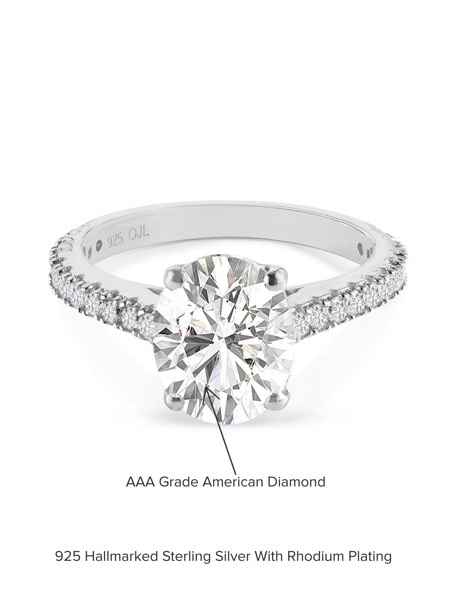 Ornate Jewels 4.5 Carat American Diamond Oval Solitaire Ring