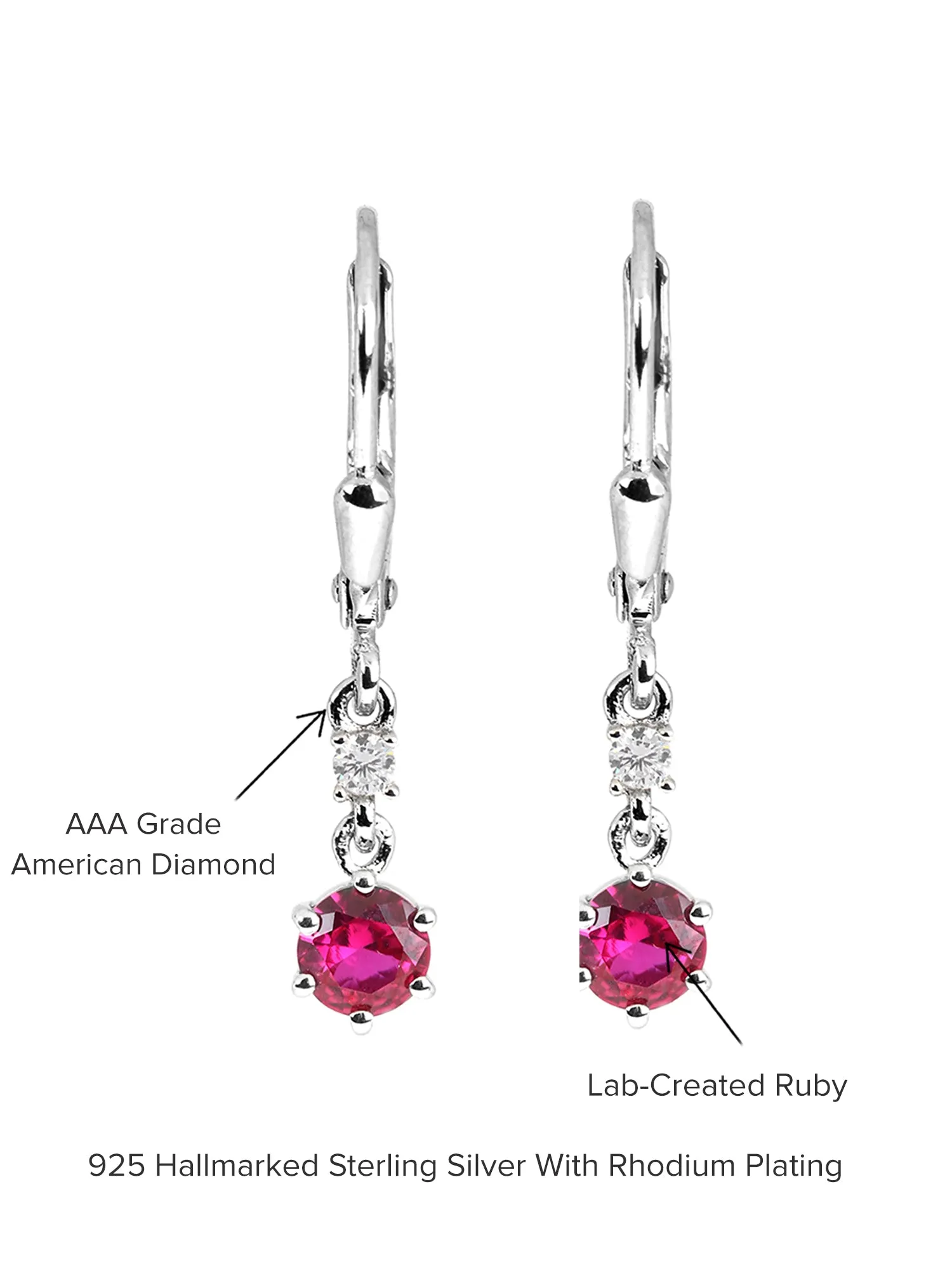 Ornate Red Ruby 925 Silver Dangle Earrings For Women