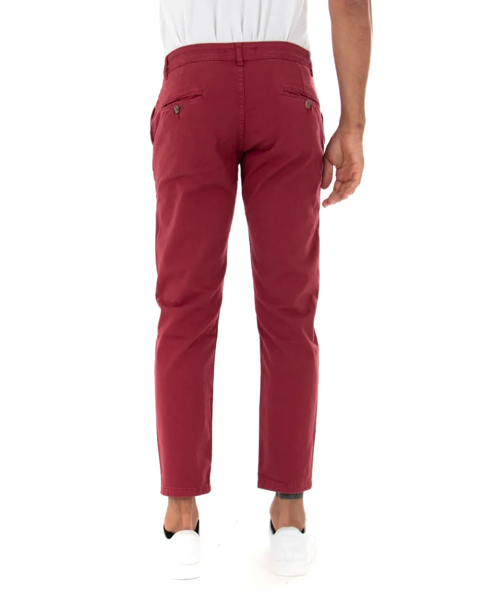 Pantaloni Uomo Tasca America Basic Cotone Elastico Bordeaux Slim Classico GIOSAL-P5006A