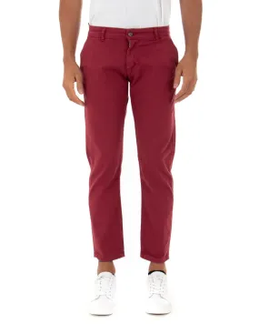 Pantaloni Uomo Tasca America Basic Cotone Elastico Bordeaux Slim Classico GIOSAL-P5006A