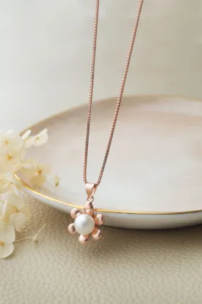 Pearl In A Flower Rose Gold Plated Sterling Silver Pendant