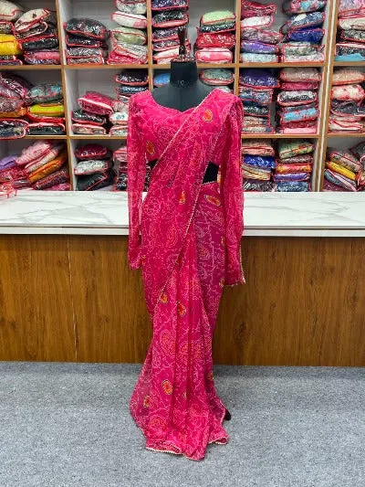 Pink Bandhani Sari Stitched Readymade Blouse UK Next Day