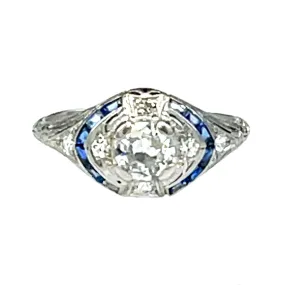 Platinum Art Deco Diamond Engagement Ring Size 6.75