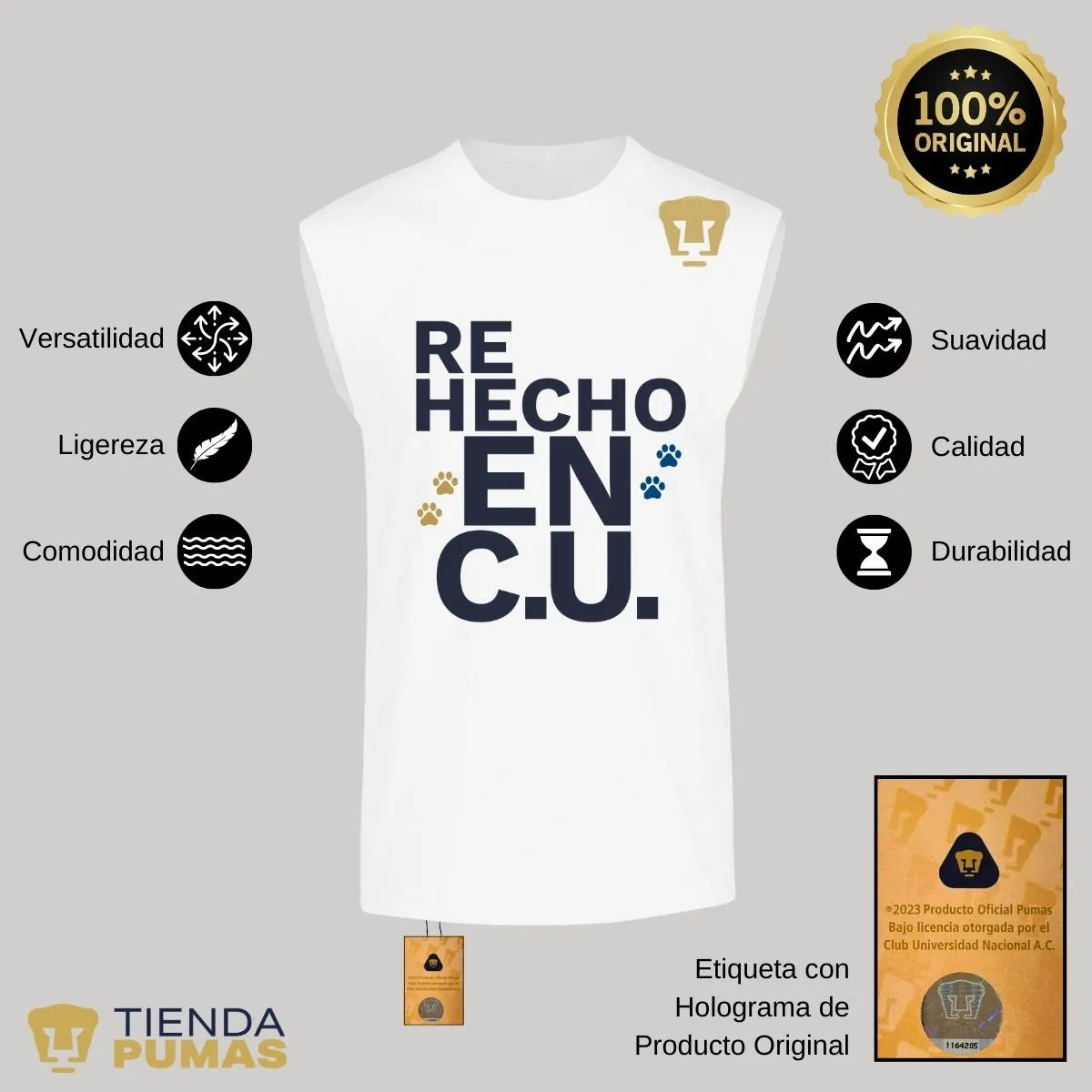 Playera Sin Manga Hombre Pumas UNAM Re Hecho en C.U.