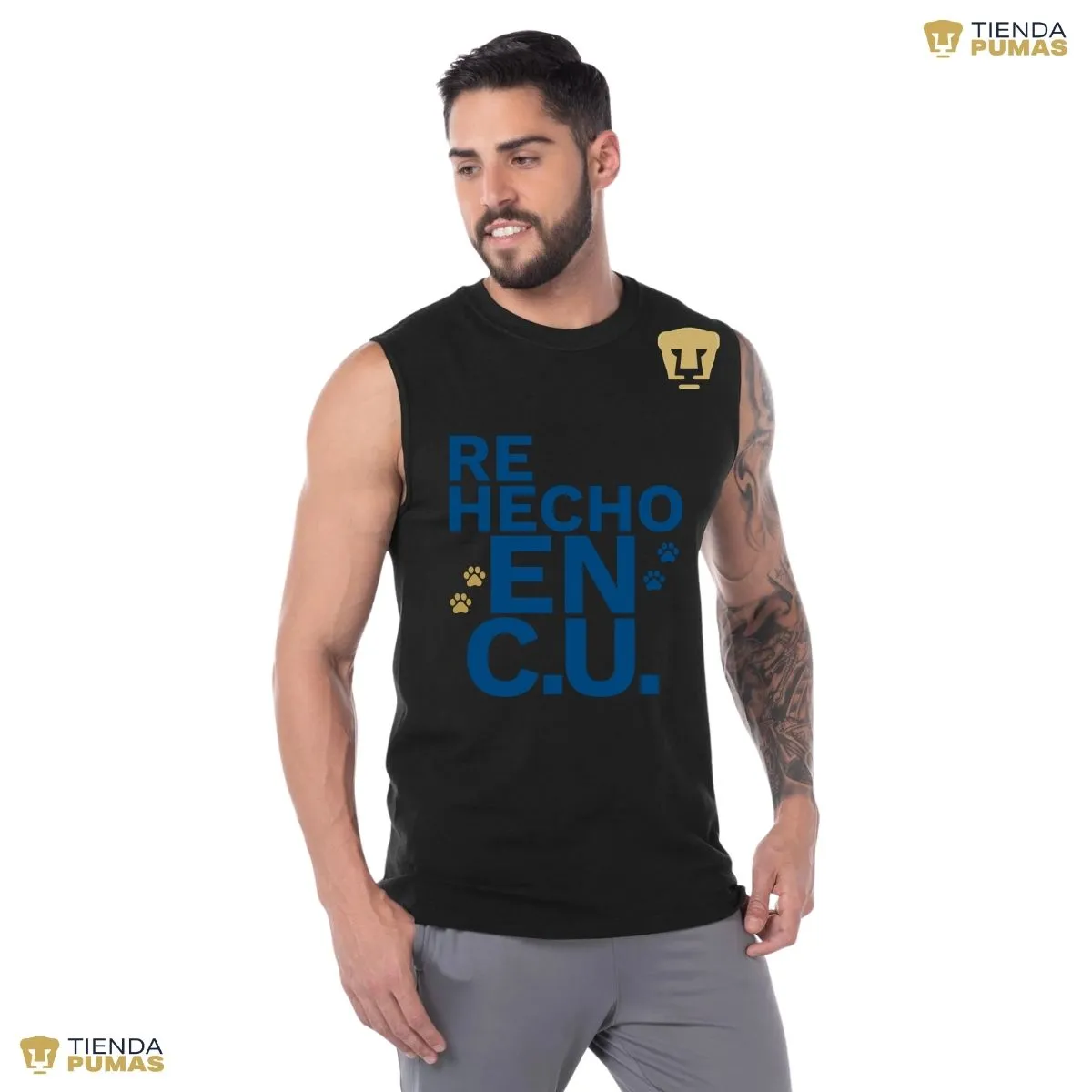 Playera Sin Manga Hombre Pumas UNAM Re Hecho en C.U.