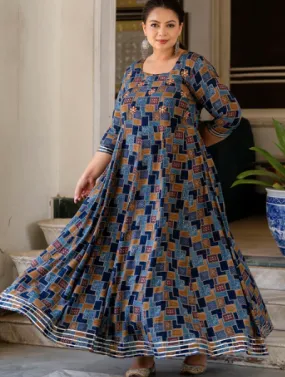 Plus size Anarkali Blue Traditional Kurti for women