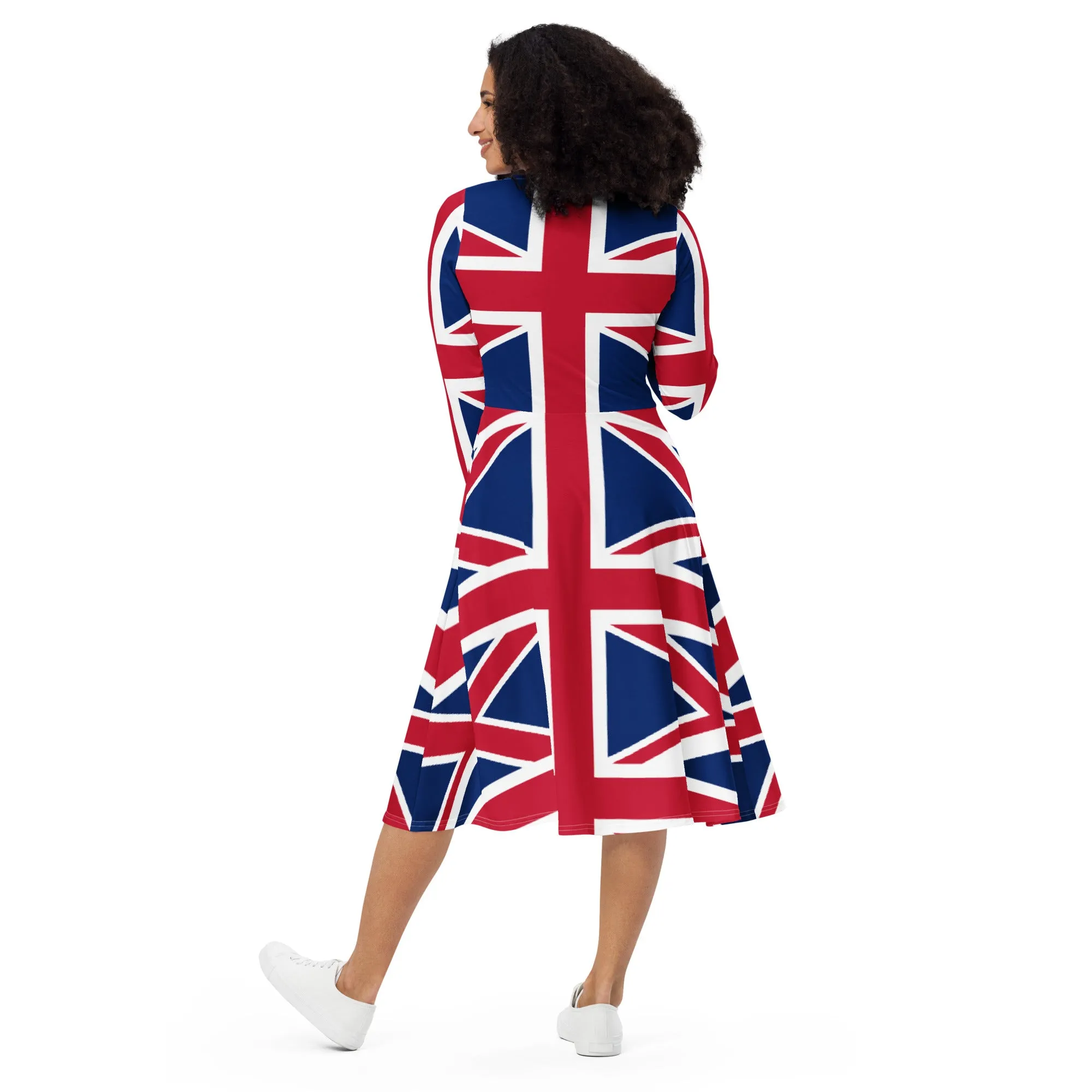 Plus Size Union Jack Dress / Long Sleeve Dress With Pockets / Sizes 2XS - 6XL