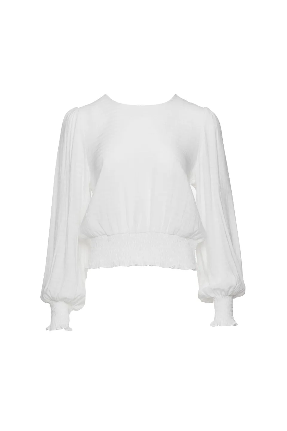 Pure Ivory Puff Sleeve Shirred Hem  Textured Top