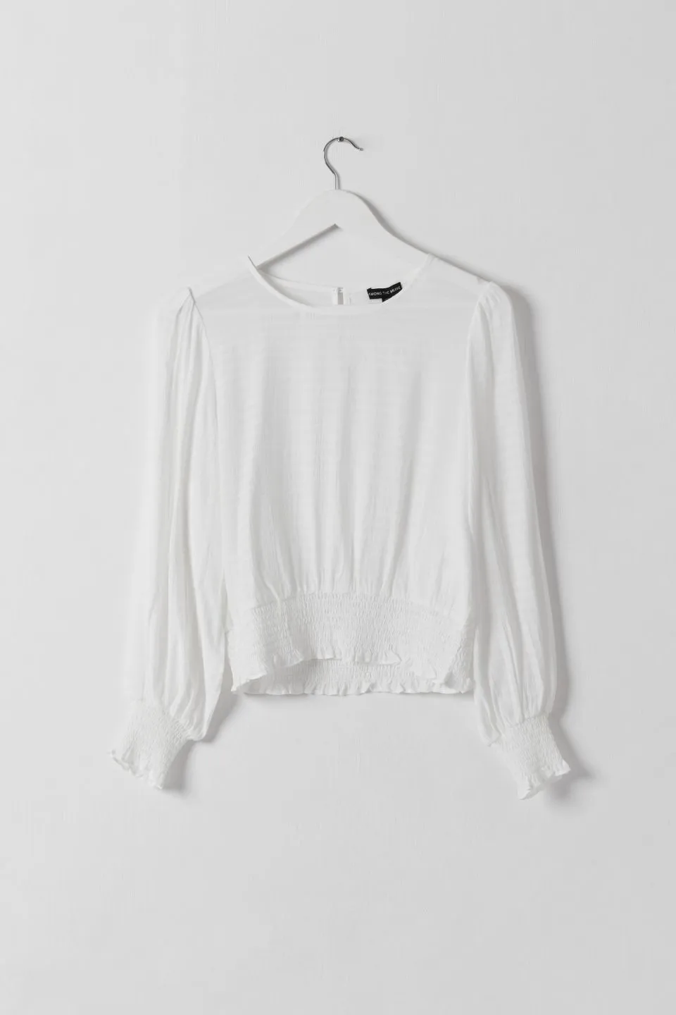 Pure Ivory Puff Sleeve Shirred Hem  Textured Top