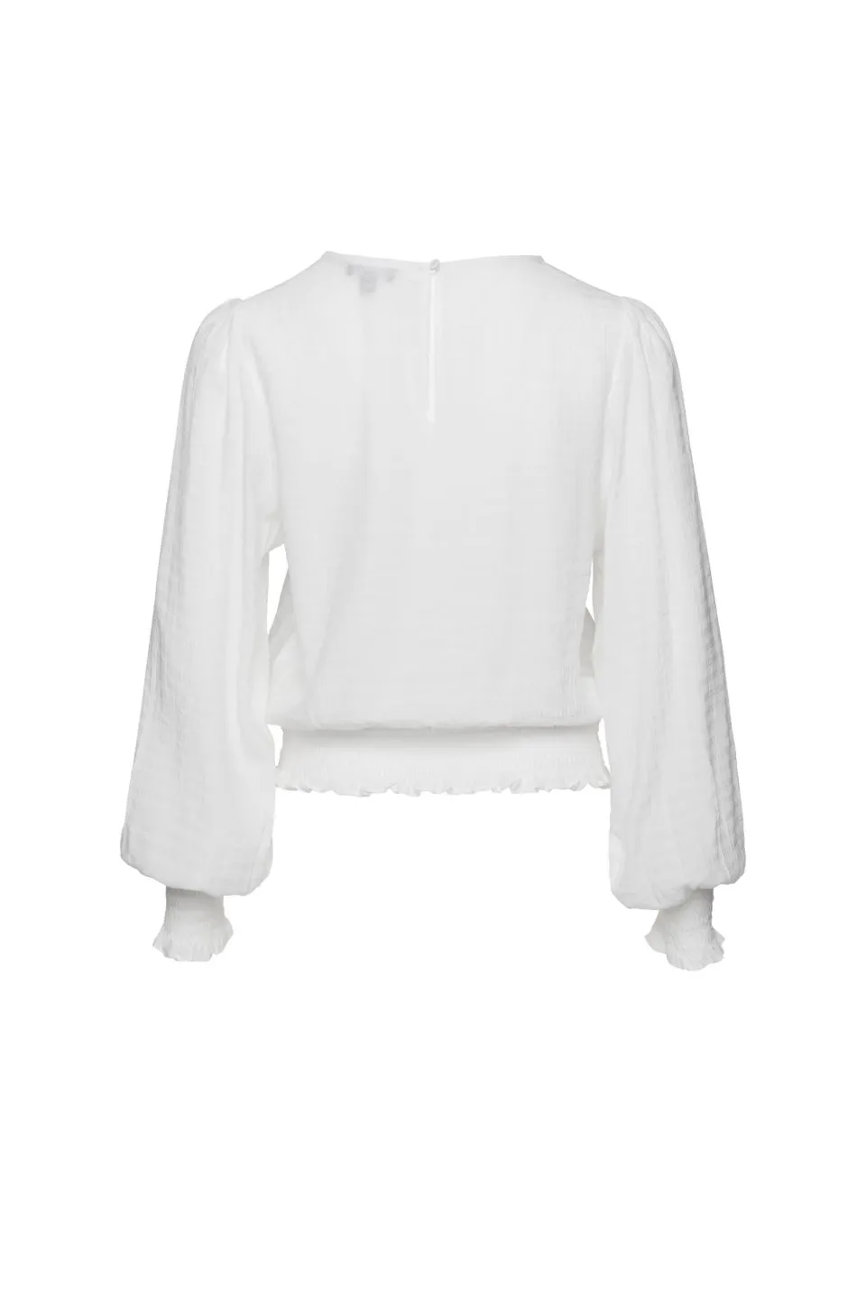 Pure Ivory Puff Sleeve Shirred Hem  Textured Top