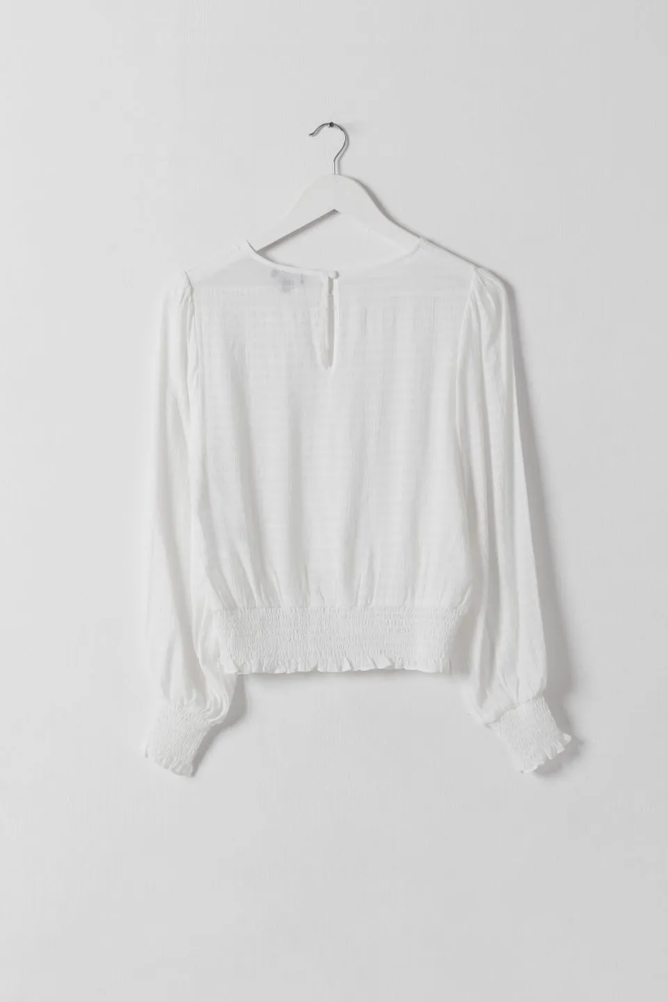 Pure Ivory Puff Sleeve Shirred Hem  Textured Top