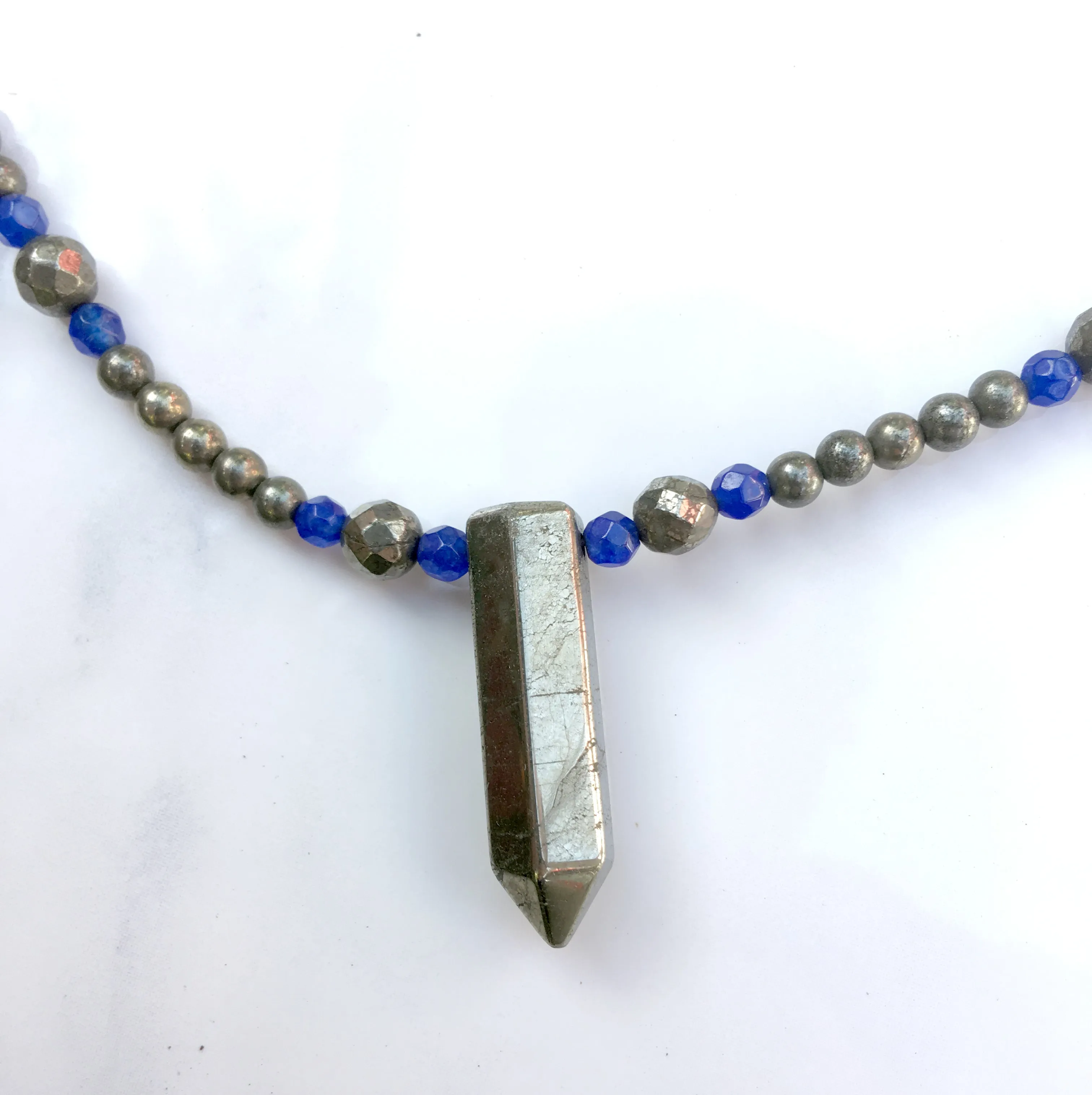 Pyrite Pendent necklace with Blue jade Gemstones