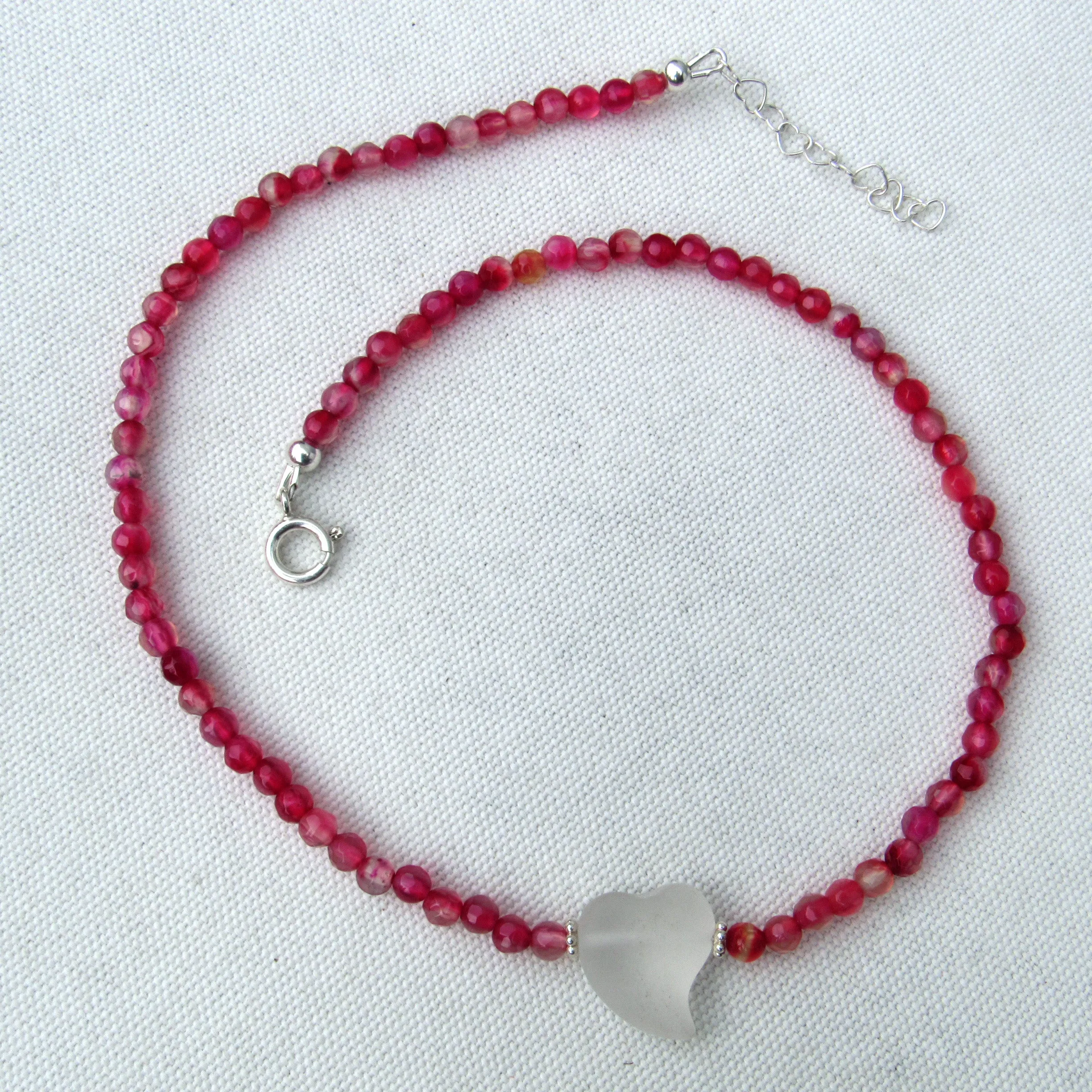 Quartz Heart and Red Agate gemstone Choker Necklace