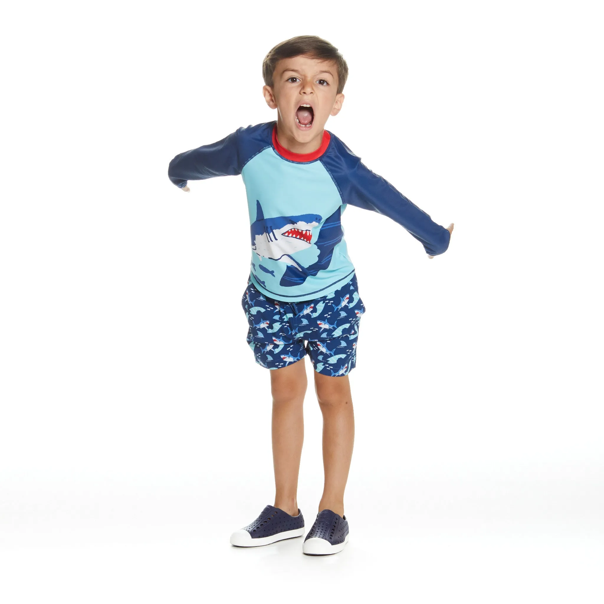 Raglan Rashguard and Boardshort Set | Shark Graphic