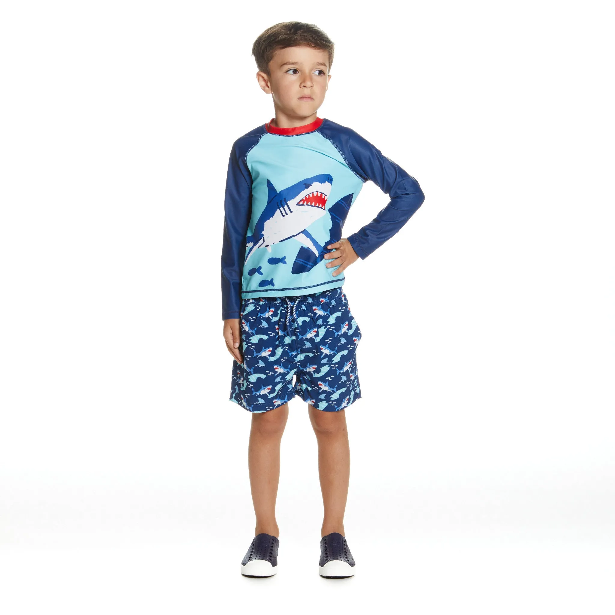 Raglan Rashguard and Boardshort Set | Shark Graphic