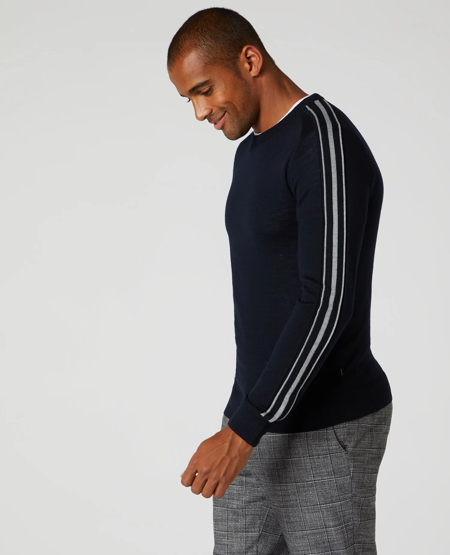 REMUS UOMO Merino Blend Striped Crew Jumper/Navy - AW20 SALE