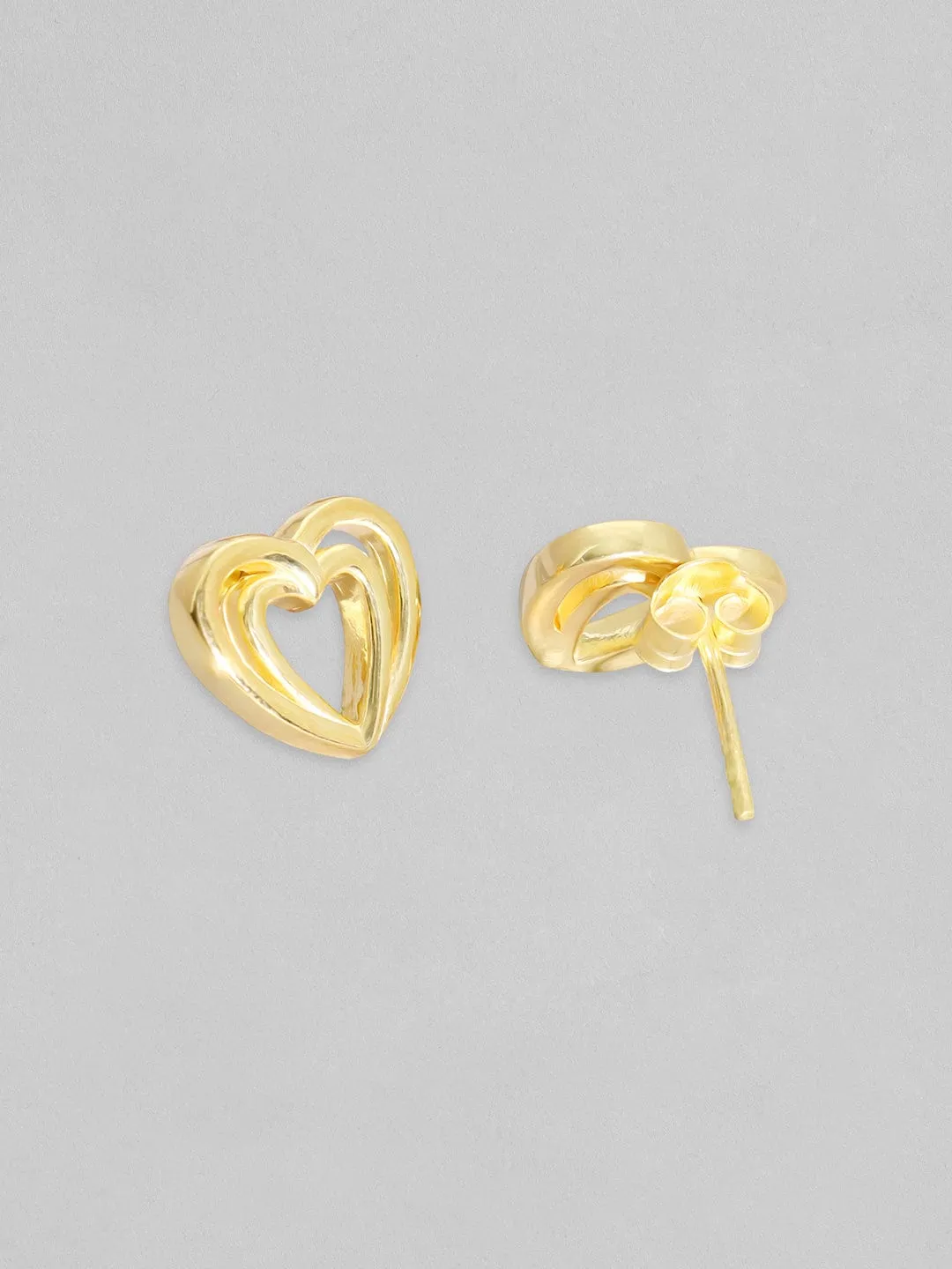 Rubans 925 Silver, 18K Gold Plated Layered Heart Motif Stud Earrings.