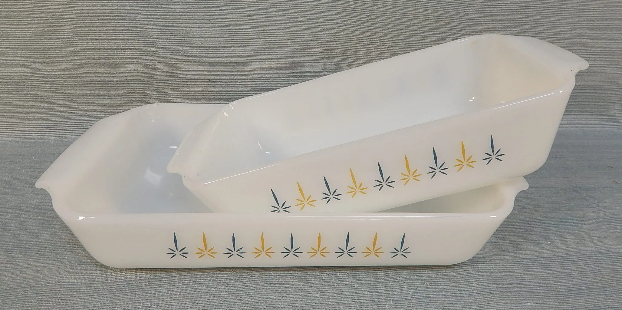 Set of 3 Fire-King "Candle Glow" Baking Dishes - Very Good Condition