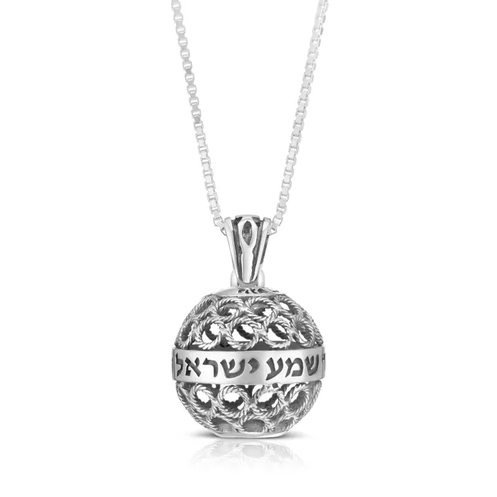 Silver Lace Empty Ball Pendant, Shema Israel, Sterling silver floral lace 3D pendant, Art nouveau pendant, Handmade