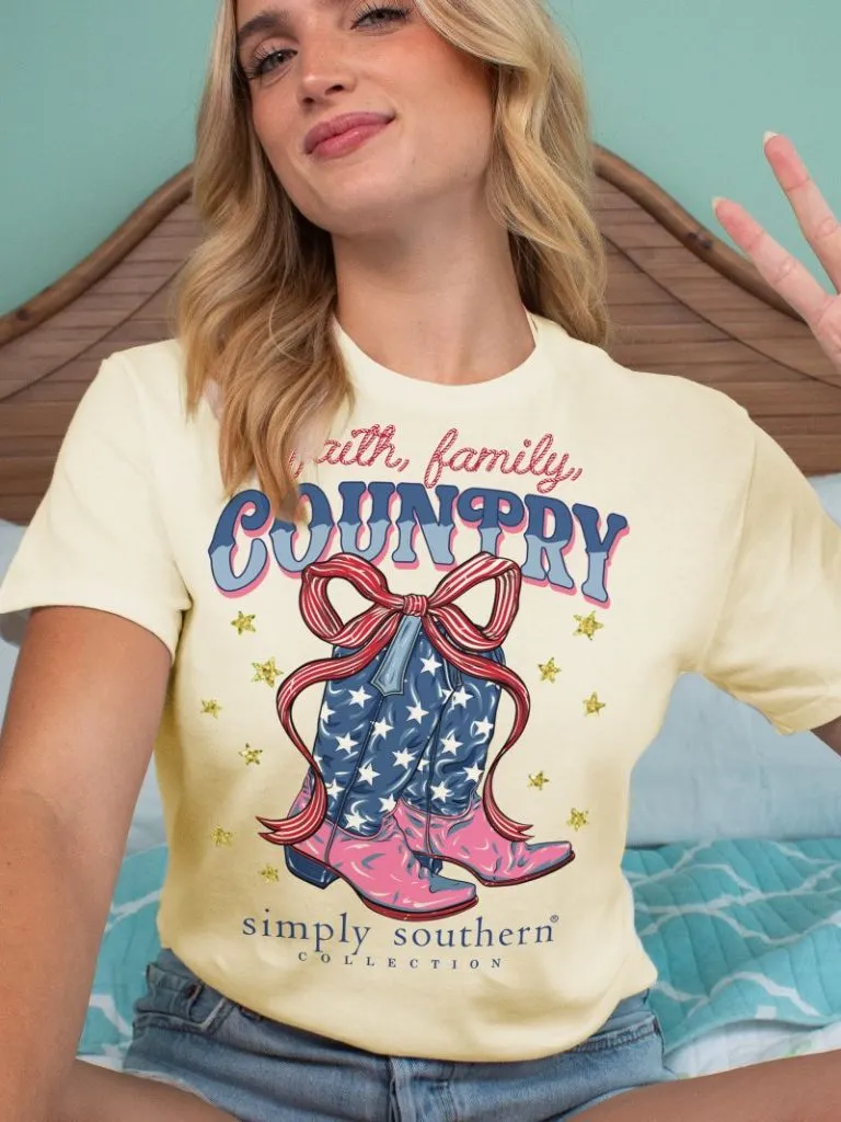 Simply Southern Faith, Family, Country Cowboy Boots Patriotic T-Shirt